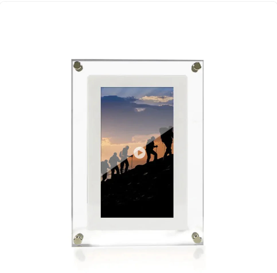 Acrylic Digital Photo Frame with Video Playback & 1GB Storage – Battery & USB-C Compatible