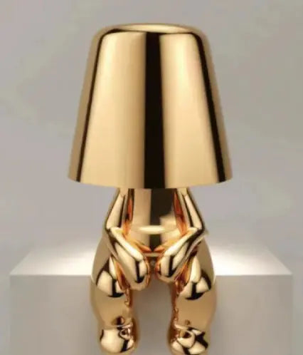 Trendy Elegant Thinker Small Gold Statue Desk Lamp